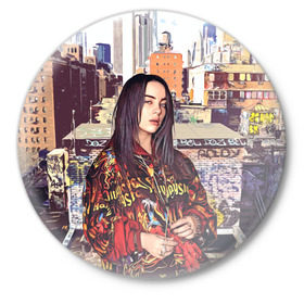 Значок с принтом Billie Eilish в Тюмени,  металл | круглая форма, металлическая застежка в виде булавки | билли айлиш | певица