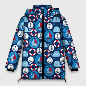 Женская зимняя куртка 3D с принтом Киты и яхты в Тюмени, верх — 100% полиэстер; подкладка — 100% полиэстер; утеплитель — 100% полиэстер | длина ниже бедра, силуэт Оверсайз. Есть воротник-стойка, отстегивающийся капюшон и ветрозащитная планка. 

Боковые карманы с листочкой на кнопках и внутренний карман на молнии | Тематика изображения на принте: whales | yachts | вода | графика | детский | животные | иллюстрация | картинка | киты | кораблики | круги | любовь | мода | море | морские | океан | орнамент | паруса | пунктир | рисунок | сердца | синий