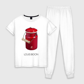 Женская пижама хлопок с принтом Louis Bidon в Тюмени, 100% хлопок | брюки и футболка прямого кроя, без карманов, на брюках мягкая резинка на поясе и по низу штанин | антитренд | луи витон