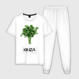 Мужская пижама хлопок с принтом KINZA в Тюмени, 100% хлопок | брюки и футболка прямого кроя, без карманов, на брюках мягкая резинка на поясе и по низу штанин
 | Тематика изображения на принте: kinzo | антитренд | кинзо