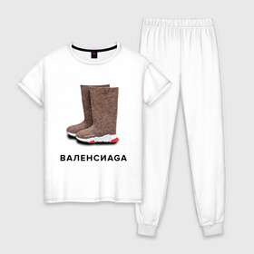Женская пижама хлопок с принтом Валенсиаga в Тюмени, 100% хлопок | брюки и футболка прямого кроя, без карманов, на брюках мягкая резинка на поясе и по низу штанин | balenciaga | антитренд | баленсиага