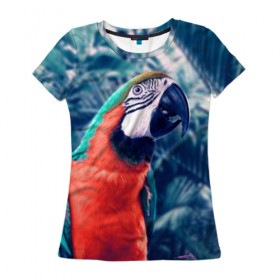 Женская футболка 3D с принтом Попугай в Тюмени, 100% полиэфир ( синтетическое хлопкоподобное полотно) | прямой крой, круглый вырез горловины, длина до линии бедер | big | арт | крупные арты | крупные принты | сумаcшедшие арты