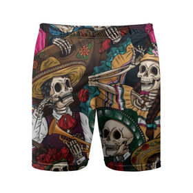 Мужские шорты 3D спортивные с принтом Мексиканская Вечеринка в Тюмени,  |  | Тематика изображения на принте: party | амиго | маракасы | мексика | мехико | скелет | сомбреро | текила | черепа