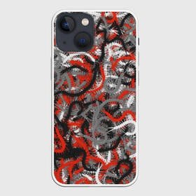 Чехол для iPhone 13 mini с принтом Сколопендры в Тюмени,  |  | Тематика изображения на принте: камуфляж | красный | лапки | милитари | многоножка | насекомые | орнжевый | паттрен | серый | сороконожка | узор