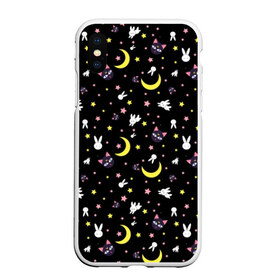 Чехол для iPhone XS Max матовый с принтом Sailor Moon Pattern в Тюмени, Силикон | Область печати: задняя сторона чехла, без боковых панелей | аниме | детский | зайчик | зая | звезды | кролик | луна в матроске | матросска | месяц | милота | милый | небо | паттерн | сейлор мун | черный