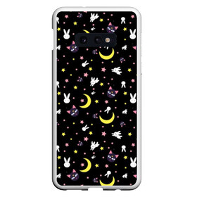 Чехол для Samsung S10E с принтом Sailor Moon Pattern в Тюмени, Силикон | Область печати: задняя сторона чехла, без боковых панелей | аниме | детский | зайчик | зая | звезды | кролик | луна в матроске | матросска | месяц | милота | милый | небо | паттерн | сейлор мун | черный