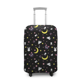 Чехол для чемодана 3D с принтом Sailor Moon Pattern в Тюмени, 86% полиэфир, 14% спандекс | двустороннее нанесение принта, прорези для ручек и колес | аниме | детский | зайчик | зая | звезды | кролик | луна в матроске | матросска | месяц | милота | милый | небо | паттерн | сейлор мун | черный