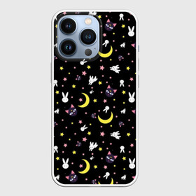 Чехол для iPhone 13 Pro с принтом Sailor Moon Pattern в Тюмени,  |  | Тематика изображения на принте: аниме | детский | зайчик | зая | звезды | кролик | луна в матроске | матросска | месяц | милота | милый | небо | паттерн | сейлор мун | черный