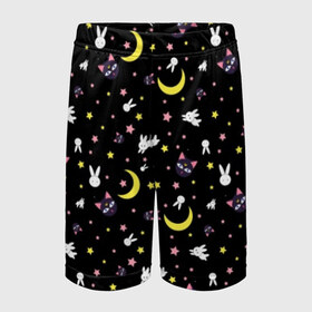 Детские спортивные шорты 3D с принтом Sailor Moon Pattern в Тюмени,  100% полиэстер
 | пояс оформлен широкой мягкой резинкой, ткань тянется
 | аниме | детский | зайчик | зая | звезды | кролик | луна в матроске | матросска | месяц | милота | милый | небо | паттерн | сейлор мун | черный