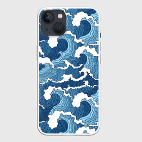 Чехол для iPhone 13 с принтом Морские волны в Тюмени,  |  | background | blue | drawing | element | fashion | foam | graphics | illustration | ocean | picture | sea | storm | style | water | waves | wind | ветер | вода | волны | графика | иллюстрация | картинка | мода | море | морские | океан | пена | ри