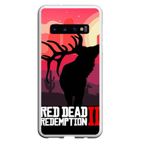 Чехол для Samsung Galaxy S10 с принтом RDR II в Тюмени, Силикон | Область печати: задняя сторона чехла, без боковых панелей | gta | rdr 2 | red dead redemption 2 | west | дикий запад | добыча | закат солнца | игра | кактусы | каньон | квест | легендарный олень в rdr 2 | новинки игр | рога оленя