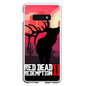 Чехол для Samsung S10E с принтом RDR II в Тюмени, Силикон | Область печати: задняя сторона чехла, без боковых панелей | Тематика изображения на принте: gta | rdr 2 | red dead redemption 2 | west | дикий запад | добыча | закат солнца | игра | кактусы | каньон | квест | легендарный олень в rdr 2 | новинки игр | рога оленя