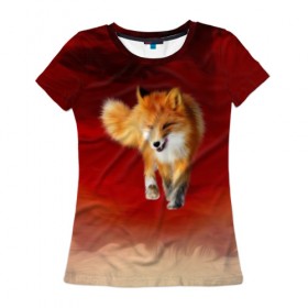 Женская футболка 3D с принтом Огненная Лиса в Тюмени, 100% полиэфир ( синтетическое хлопкоподобное полотно) | прямой крой, круглый вырез горловины, длина до линии бедер | fire fox | firefox | fox | fox say | ylvis   the fox | главное фыр | кицунэ | лиза | лиса | лисичка | мемасики | мемы | огонь | фыр фыр | хитрая лиса | я хочу фырфыр