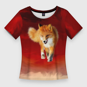Женская футболка 3D Slim с принтом Огненная Лиса в Тюмени,  |  | fire fox | firefox | fox | fox say | ylvis   the fox | главное фыр | кицунэ | лиза | лиса | лисичка | мемасики | мемы | огонь | фыр фыр | хитрая лиса | я хочу фырфыр