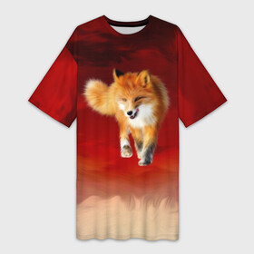 Платье-футболка 3D с принтом Огненная Лиса в Тюмени,  |  | fire fox | firefox | fox | fox say | ylvis   the fox | главное фыр | кицунэ | лиза | лиса | лисичка | мемасики | мемы | огонь | фыр фыр | хитрая лиса | я хочу фырфыр