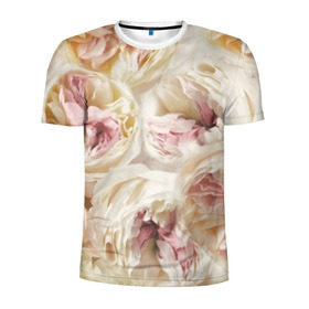 Мужская футболка 3D спортивная с принтом Нежные Пионы в Тюмени, 100% полиэстер с улучшенными характеристиками | приталенный силуэт, круглая горловина, широкие плечи, сужается к линии бедра | букет | красивый | милый | пион | роза | розовый | розочка | свадебный | флористика | цветок | цветы
