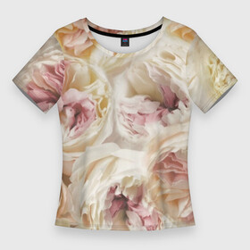 Женская футболка 3D Slim с принтом Нежные Пионы в Тюмени,  |  | букет | красивый | милый | пион | роза | розовый | розочка | свадебный | флористика | цветок | цветы