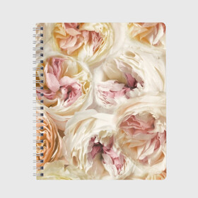 Тетрадь с принтом Нежные Пионы в Тюмени, 100% бумага | 48 листов, плотность листов — 60 г/м2, плотность картонной обложки — 250 г/м2. Листы скреплены сбоку удобной пружинной спиралью. Уголки страниц и обложки скругленные. Цвет линий — светло-серый
 | Тематика изображения на принте: букет | красивый | милый | пион | роза | розовый | розочка | свадебный | флористика | цветок | цветы