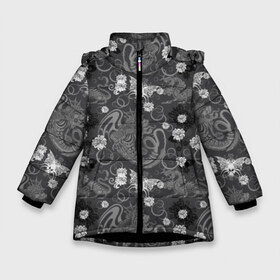 Зимняя куртка для девочек 3D с принтом Морские чудовища в Тюмени, ткань верха — 100% полиэстер; подклад — 100% полиэстер, утеплитель — 100% полиэстер. | длина ниже бедра, удлиненная спинка, воротник стойка и отстегивающийся капюшон. Есть боковые карманы с листочкой на кнопках, утяжки по низу изделия и внутренний карман на молнии. 

Предусмотрены светоотражающий принт на спинке, радужный светоотражающий элемент на пуллере молнии и на резинке для утяжки. | Тематика изображения на принте: background | butterflies | dragons | fashion | fish | flowers | illustrat | monsters | pattern | sea | skull | style | water | бабочки | вода | глубина | графика | драконы | иллюстрация | картинка | мода | монстры | морские | орнамент | осьминоги | пузыри