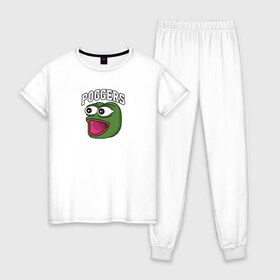 Женская пижама хлопок с принтом Pepe в Тюмени, 100% хлопок | брюки и футболка прямого кроя, без карманов, на брюках мягкая резинка на поясе и по низу штанин | bad | dab | frog | good | kek | make pepe great again | pepe | sad | sad frog | vote for pepe | кек | лягушка | мем | мемы | пепе | со смыслом | фрог