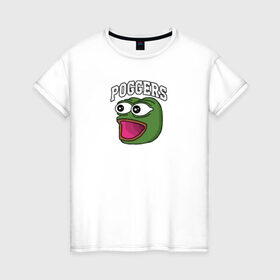 Женская футболка хлопок с принтом Pepe в Тюмени, 100% хлопок | прямой крой, круглый вырез горловины, длина до линии бедер, слегка спущенное плечо | bad | dab | frog | good | kek | make pepe great again | pepe | sad | sad frog | vote for pepe | кек | лягушка | мем | мемы | пепе | со смыслом | фрог