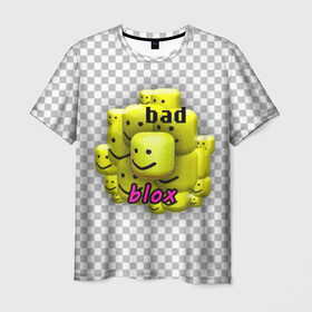 Мужская футболка 3D с принтом badblox в Тюмени, 100% полиэфир | прямой крой, круглый вырез горловины, длина до линии бедер | dank | dank memes | distotion | memes | oof | photoshop | roblox | yellow | данк | данк мемы | дисторшн | желтый | жмых | клетка | мемы | роблокс | серый | уф | фотошоп | черный