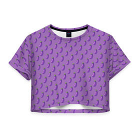 Женская футболка 3D укороченная с принтом Баклажановый паттерн в Тюмени, 100% полиэстер | круглая горловина, длина футболки до линии талии, рукава с отворотами | баклажан | овощи | паттерн | фрукты