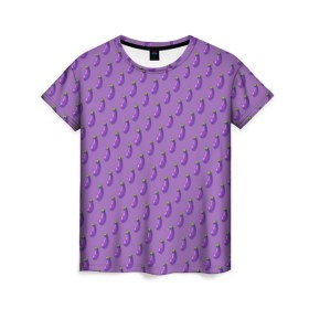 Женская футболка 3D с принтом Баклажановый паттерн в Тюмени, 100% полиэфир ( синтетическое хлопкоподобное полотно) | прямой крой, круглый вырез горловины, длина до линии бедер | баклажан | овощи | паттерн | фрукты