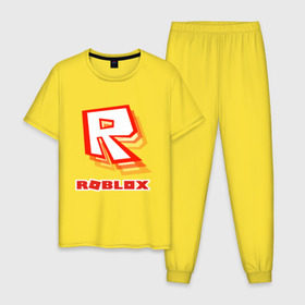 Мужская пижама хлопок с принтом Roblox в Тюмени, 100% хлопок | брюки и футболка прямого кроя, без карманов, на брюках мягкая резинка на поясе и по низу штанин
 | play | roblox | детская | для детей | игра | онлайн | ребенку | роблокс | роболкс | симулятор