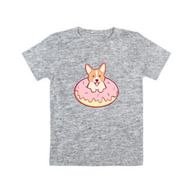Детская футболка хлопок с принтом Корги Пончик в Тюмени, 100% хлопок | круглый вырез горловины, полуприлегающий силуэт, длина до линии бедер | dog | donut | kawaii | вкусняшка | выпечка | еда | лапочка | милый | мимими | пес | песик | сладкий | собака | щенок