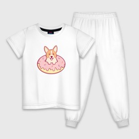 Детская пижама хлопок с принтом Корги Пончик в Тюмени, 100% хлопок |  брюки и футболка прямого кроя, без карманов, на брюках мягкая резинка на поясе и по низу штанин
 | dog | donut | kawaii | вкусняшка | выпечка | еда | лапочка | милый | мимими | пес | песик | сладкий | собака | щенок
