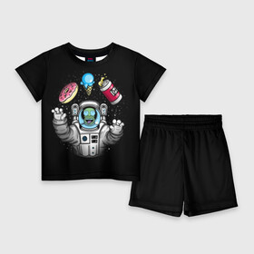 Детский костюм с шортами 3D с принтом Гомер в космосе в Тюмени,  |  | bart | homer | lisa | simpsons | space | барт | гомер | космос | пончик | симпсоны