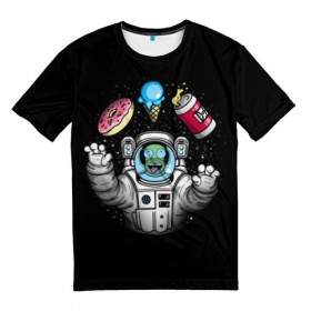 Мужская футболка 3D с принтом Гомер в космосе в Тюмени, 100% полиэфир | прямой крой, круглый вырез горловины, длина до линии бедер | bart | homer | lisa | simpsons | space | барт | гомер | космос | пончик | симпсоны