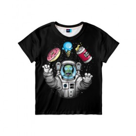 Детская футболка 3D с принтом Гомер в космосе в Тюмени, 100% гипоаллергенный полиэфир | прямой крой, круглый вырез горловины, длина до линии бедер, чуть спущенное плечо, ткань немного тянется | bart | homer | lisa | simpsons | space | барт | гомер | космос | пончик | симпсоны