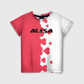 Детская футболка 3D с принтом Алиса сердечки в Тюмени, 100% гипоаллергенный полиэфир | прямой крой, круглый вырез горловины, длина до линии бедер, чуть спущенное плечо, ткань немного тянется | alisa | blogger | crazy family | youtube | алиса | блогер | крейзи | ютуб | ютюб | я алиса
