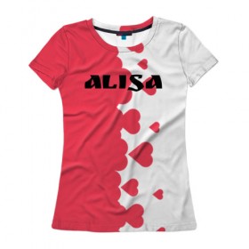 Женская футболка 3D с принтом Алиса сердечки в Тюмени, 100% полиэфир ( синтетическое хлопкоподобное полотно) | прямой крой, круглый вырез горловины, длина до линии бедер | Тематика изображения на принте: alisa | blogger | crazy family | youtube | алиса | блогер | крейзи | ютуб | ютюб | я алиса