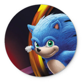 Коврик для мышки круглый с принтом Sonic  в Тюмени, резина и полиэстер | круглая форма, изображение наносится на всю лицевую часть | blue | hedgehog | movie | sonic | ёжик | синий | соник | фильм