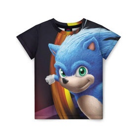 Детская футболка 3D с принтом Sonic в Тюмени, 100% гипоаллергенный полиэфир | прямой крой, круглый вырез горловины, длина до линии бедер, чуть спущенное плечо, ткань немного тянется | blue | hedgehog | movie | sonic | ёжик | синий | соник | фильм