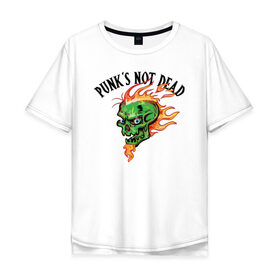 Мужская футболка хлопок Oversize с принтом Punks not dead в Тюмени, 100% хлопок | свободный крой, круглый ворот, “спинка” длиннее передней части | beard | cool | creative | death | design | eyes | fire | flame | green | hype | music | punk | skull | vanguard | авангард | борода | глаза | дизайн | зеленый | креатив | круто | музыка | огонь | панк | пламя | хайп | череп