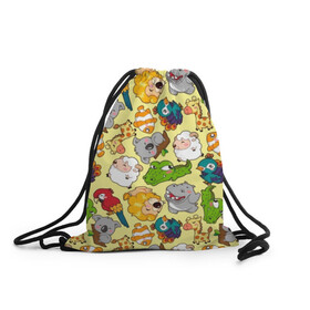 Рюкзак-мешок 3D Зоопарк: в Тюмени, 100% полиэстер | плотность ткани — 200 г/м2, размер — 35 х 45 см; лямки — толстые шнурки, застежка на шнуровке, без карманов и подкладки | Тематика изображения на принте: девочке | детская | детям | дочке | животные | жираф | зоопарк | коала | крокодил | лев | мальчику | попугай | разноцветная | ребенку | рыбка