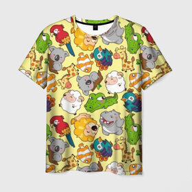 Мужская футболка 3D с принтом Зоопарк в Тюмени, 100% полиэфир | прямой крой, круглый вырез горловины, длина до линии бедер | девочке | детская | детям | дочке | животные | жираф | зоопарк | коала | крокодил | лев | мальчику | попугай | разноцветная | ребенку | рыбка