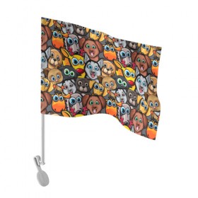 Флаг для автомобиля с принтом Веселые собаки в Тюмени, 100% полиэстер | Размер: 30*21 см | бульдог | голубые глаза | доберман | животные | жирафы | котики | милые | олени | разноцветные | собаки | хаски | яркие