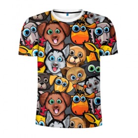 Мужская футболка 3D спортивная с принтом Веселые собаки в Тюмени, 100% полиэстер с улучшенными характеристиками | приталенный силуэт, круглая горловина, широкие плечи, сужается к линии бедра | Тематика изображения на принте: бульдог | голубые глаза | доберман | животные | жирафы | котики | милые | олени | разноцветные | собаки | хаски | яркие