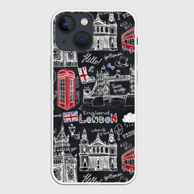 Чехол для iPhone 13 mini с принтом Лондон в Тюмени,  |  | butterfly | car | england | fashion | london | queen | style | taxi | tree | uk | англия | бабочка | башня | великобритания | галстук | город | графика | дерево | дизайн | дождь | картинка | королева | лондон | машина | мода | надпись