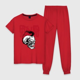 Женская пижама хлопок с принтом Punks not dead в Тюмени, 100% хлопок | брюки и футболка прямого кроя, без карманов, на брюках мягкая резинка на поясе и по низу штанин | 