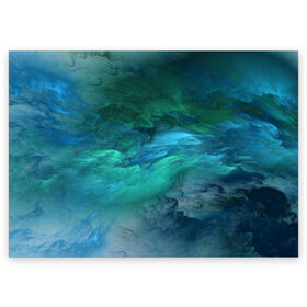 Поздравительная открытка с принтом Изумрудные Облака в Тюмени, 100% бумага | плотность бумаги 280 г/м2, матовая, на обратной стороне линовка и место для марки
 | abstraction | абстракция | голубые | живопись | искусство | космос | краска | краски | облако | пар | природа | смешение красок | созвездие | стихия | туман | туманность