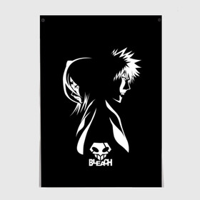 Постер с принтом BLEACH minimal в Тюмени, 100% бумага
 | бумага, плотность 150 мг. Матовая, но за счет высокого коэффициента гладкости имеет небольшой блеск и дает на свету блики, но в отличии от глянцевой бумаги не покрыта лаком | Тематика изображения на принте: anime | bleach | аниме | блич | ичиго | манга | маска | пустые | синигами | фэнтези