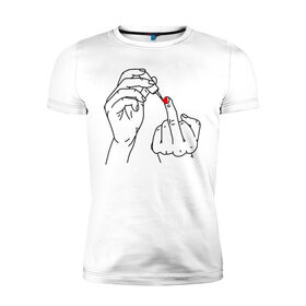 Мужская футболка премиум с принтом Девушка красит ногти в Тюмени, 92% хлопок, 8% лайкра | приталенный силуэт, круглый вырез ворота, длина до линии бедра, короткий рукав | жест | контур | лак | линии | маникюр | ноготь | отвали | палец | рука