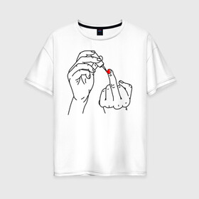 Женская футболка хлопок Oversize с принтом Девушка красит ногти в Тюмени, 100% хлопок | свободный крой, круглый ворот, спущенный рукав, длина до линии бедер
 | жест | контур | лак | линии | маникюр | ноготь | отвали | палец | рука