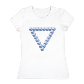 Женская футболка хлопок с принтом Объемная геометрия в Тюмени, 100% хлопок | прямой крой, круглый вырез горловины, длина до линии бедер, слегка спущенное плечо | абстракция | геометрия | иллюзия | тренд | треугольник | треугольники